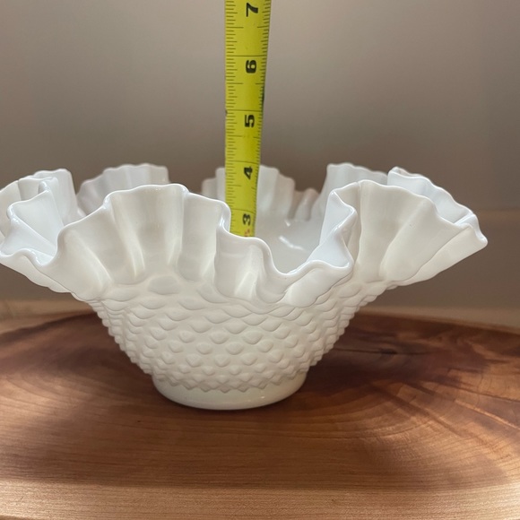 Vintage White Milk Glass Hobnail Ruffled Bowl - Picture 5 of 5